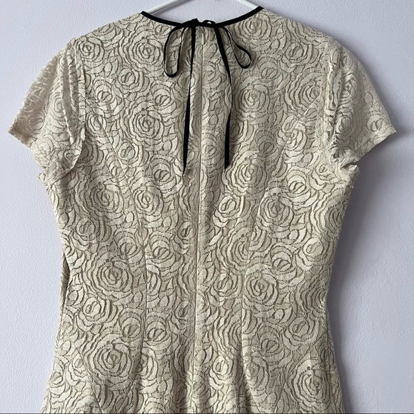 L'AGENCE Neutral Lace Rose Patterned Linen Blend Dress 8 - Picture 6 of 16